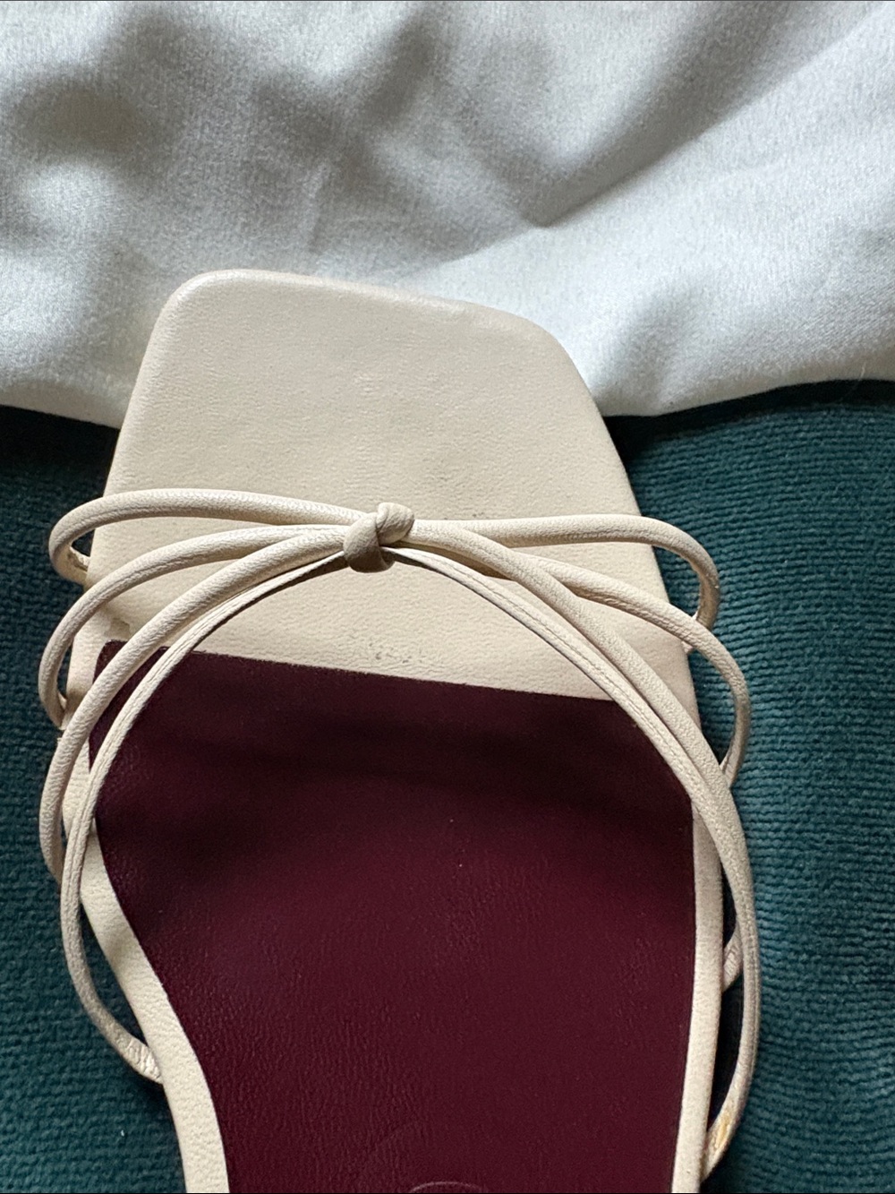 STAUD cream Strappy Slide Sandals with Burgundy Footbed - Picture 3 of 8